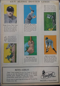 Babe Ruth 1960 Froy Joy Ice Cream uncut cards reproduction